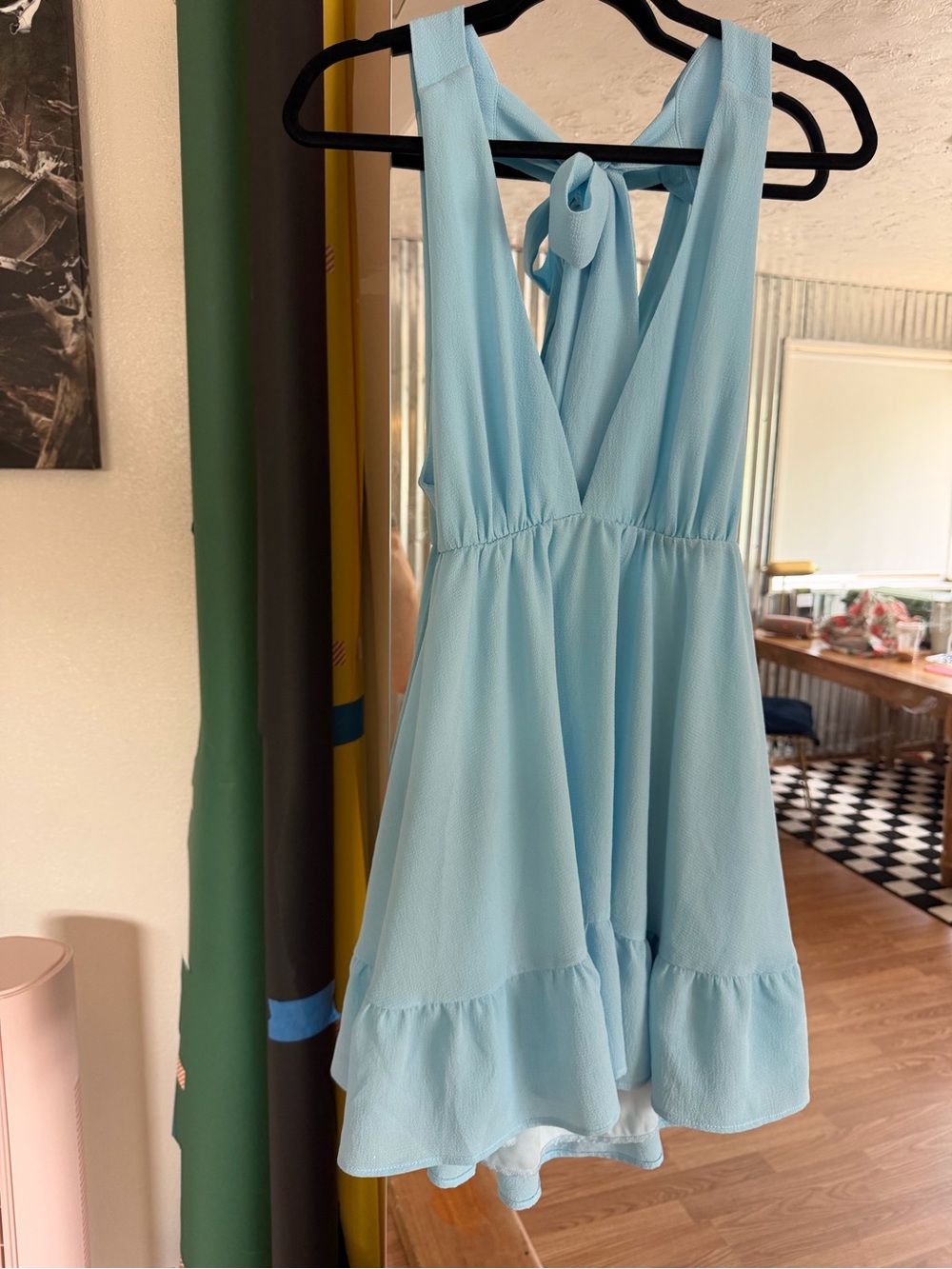 Lucy in the Sky Light Blue V-Neck Tie-Back Mini Dress